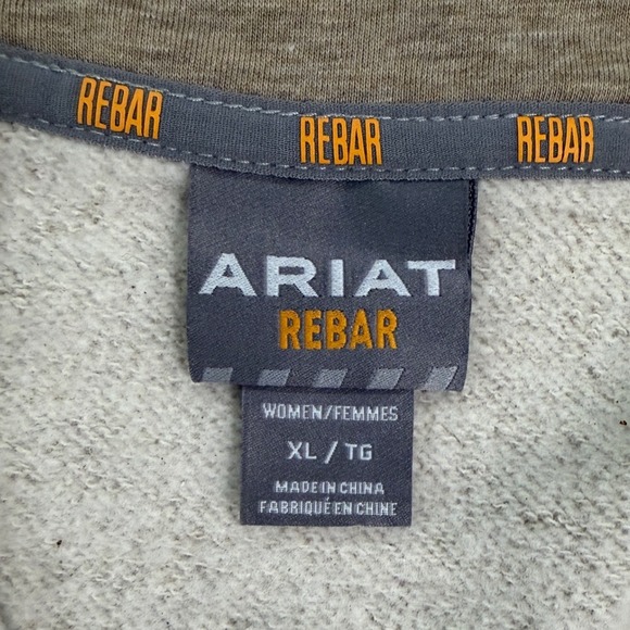 ARIAT Rebar Skill Set 1/2 Zip Hood Tan Heathered Fleece Pullover Hoodie Women - Picture 4 of 10